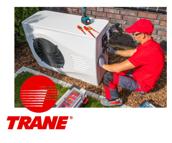 HVAC tech servicing a Trane HVAC unit